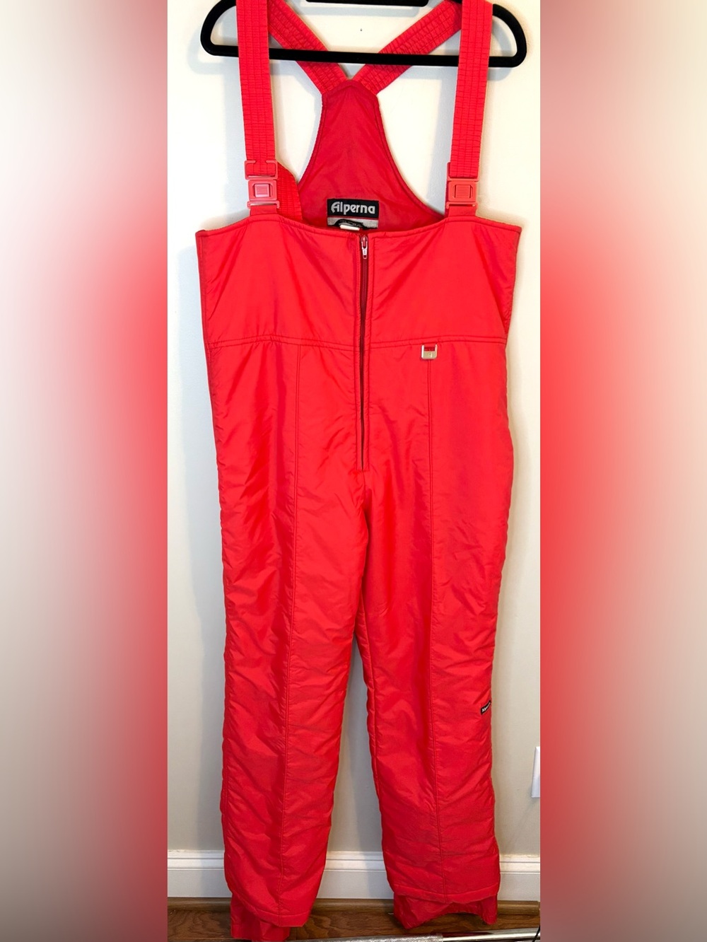 Alperna Retro Red Ski Bibs Snow Pants Size L Made in Korea